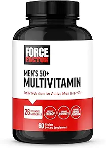 Facteur de force Hommes Multivitamine 50 Plus, Multivitamine pour hommes avec 26 vitamines et minéraux, et Phytonutriments pour soutenir l'énergie, l'immunité et la fonction musculaire, 60 comprimés