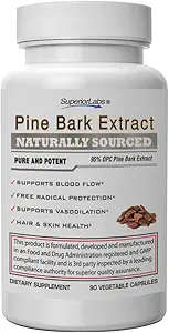 Superior Labs Pine Bark Extract 200 mg – 95% OPC French Maritime Bark, Pure Non-GMO Formula for Healthy Circulation & Blood Flow, Heart, Skin & Hair Support, Free-Radical Defense, 90 Veg Caps