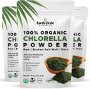 Cercle de Terre Organiques Poudre de Chlorelle Biologique Superalimentaire de Kosher de Kosher de Chlorophylle de Mur de Cellule Broquée, Vegan, Algae Super Verte, Chlorelle Propre, Forte en Protéines, Fibre & Amino Acides - 4oz (3 Pack)