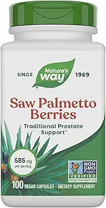 Nature's Way Saw Palmetto Berries, soutien prostate traditionnel*, 585 mg par portion, Projet non-OGM vérifié, végétalien, 100 capsules (paquetage May Vary)