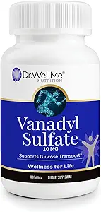 Dr. WellMe Sulfate de vanadyl 10mg – 100 comprimés Sucre sanguin, maintenir le glucose et le métabolisme – Non-OGM, supplément sans gluten pour les hommes et les femmes