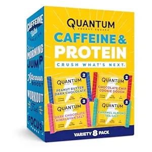 Quantum Energy Square: Barre d'énergie avec caféine et 10g de protéines. Delicious Healthy Snack On The Go. (Vegan, sans gluten, sans soja, sans produits laitiers) (Variety 8-Pack)