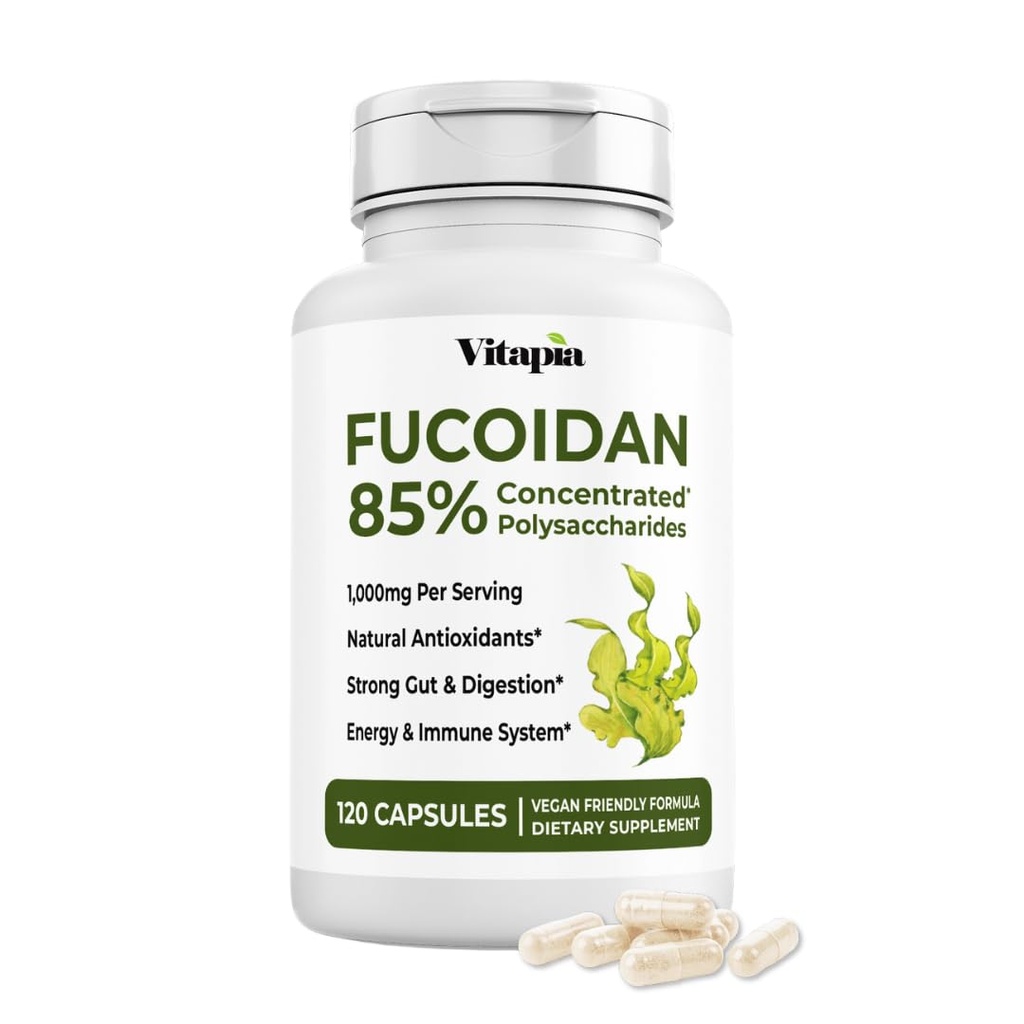 Vitapia Pur Fucoidan 85% Extrait d'algues brunes pour la santé immunitaire, la santé cellulaire forte, le soutien digestif - 1000mg Fucoidan par portion - 120 Capsules de Veggie non-OGM, sans gluten, végan-friendly