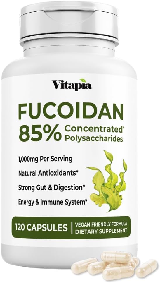 Vitapia Pur Fucoidan 85% Extrait d'algues brunes pour la santé immunitaire, la santé cellulaire forte, le soutien digestif - 1000mg Fucoidan par portion - 120 Capsules de Veggie non-OGM, sans gluten, végan-friendly