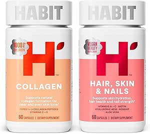 Habit Inner Beauty Bundle - Collagène (60 Capsules) + Peau et ongles capillaires (60 Capsules), soutient l'hydratation et l'intégrité de la peau, la force des cheveux et des ongles, non OGM