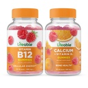 Vitamine vivante B12 + Calcium avec vitamine D, Gummies Bundle - Grande dégustation, supplément de vitamine, sans gluten, sans OGM, à mâcher