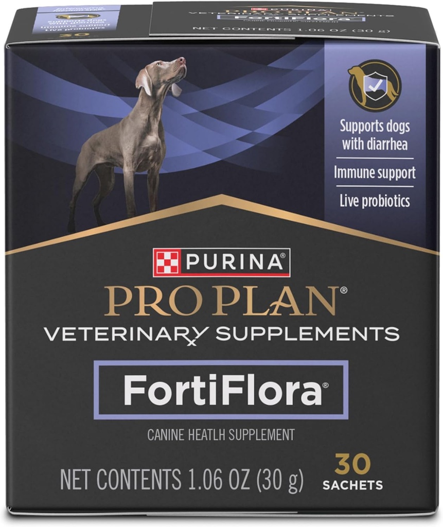 Purina Pro Plan Vétérinaire Suppléments FortiFlora Canine Probiotiques pour chiens, aide à la santé et la diarrhée digestive Gut - 30 ct.