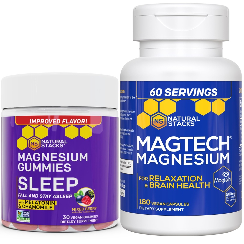 Pioches naturelles Magtech Magnésium + Sleep Magnésium Citrate Gummies Bundle - 4 formes de magnésium - Soutient la relaxation et la santé du cerveau* - 210 pièces