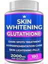 Pilules blanchissantes au glutathione - 180 capsules 2000mg Glutathione - Supplément efficace d'éclaircissement de la peau - Spots foncés, Détachant la cicatrice du mélasme et de l'acné, traitement d'hyperpigmentation - Antioxydant anti-âge
