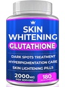 Pilules blanchissantes au glutathione - 180 capsules 2000mg Glutathione - Supplément efficace d'éclaircissement de la peau - Spots foncés, Détachant la cicatrice du mélasme et de l'acné, traitement d'hyperpigmentation - Antioxydant anti-âge