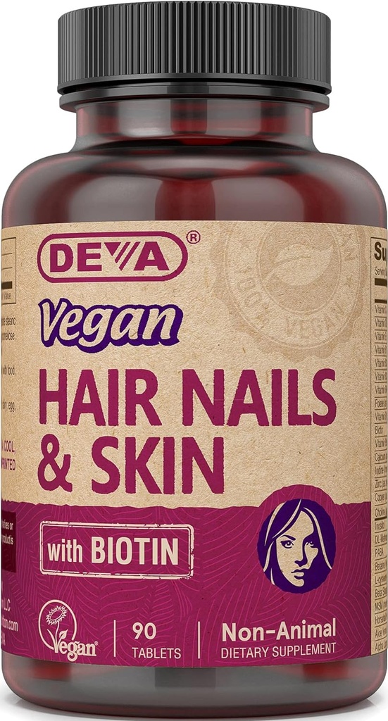 DEVA Vegan cheveux, ongles et vitamines de peau et minéraux avec biotine, supplément, 90 comprimés
