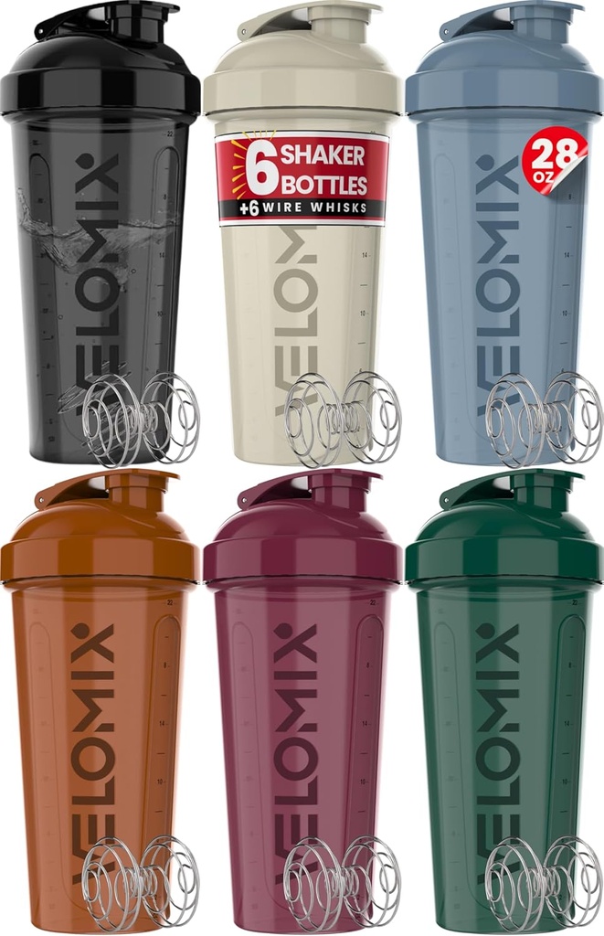 VÉLOMIX -6 PACK- 28 oz Bouteille de shaker protéinique pour mélanges de protéines - 6x Whisk filaire