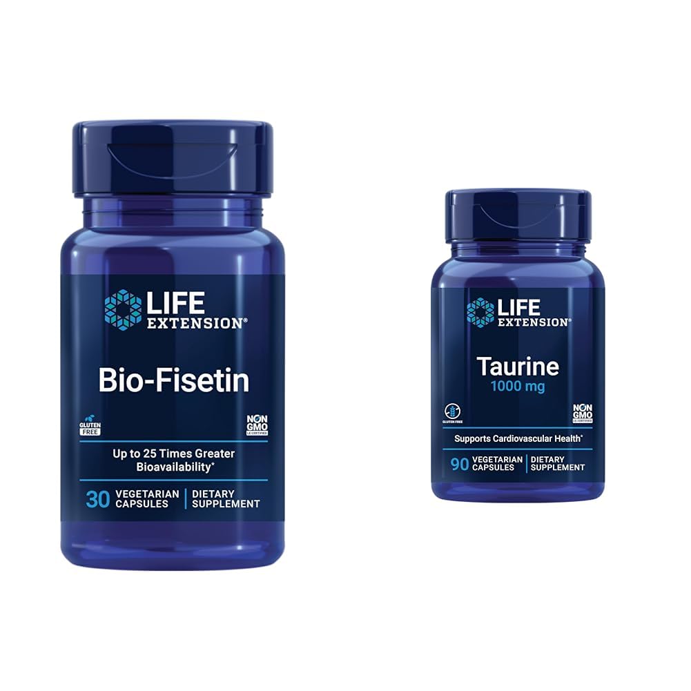 Life Extension Bio-Fisetin 30 Capsules Cellular Health Bundle with Taurine 1000mg 90 Capsules Heart Health