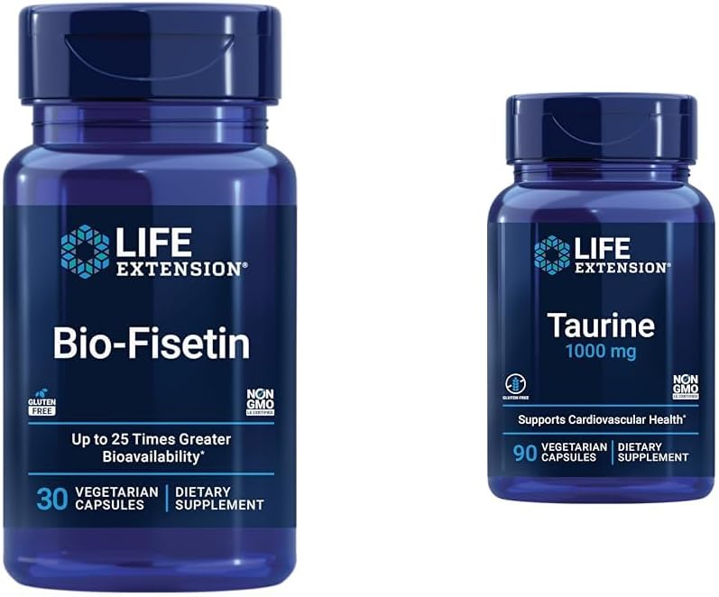 Life Extension Bio-Fisetin 30 Capsules Ensemble de santé cellulaire avec Taurine 1000mg 90 Capsules Santé cardiaque