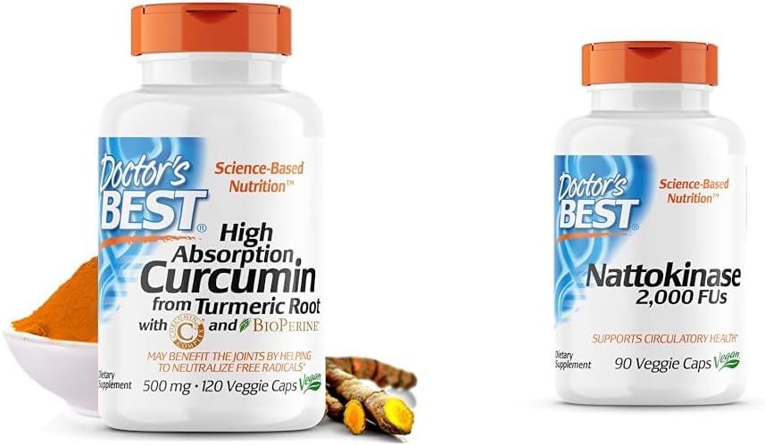 Le BEST DRB-00107 du docteur Curcumine d'absorption élevée de la racine curcuma avec complexe C3 & BioPerine 500mg & Nattokinase - 2, 000 UF d'enzyme, soutient la santé cardiaque et circulatoire et le sang normal
