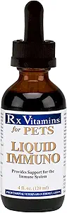 Rx Vitamines Immuno liquide Support pour chien et ignune de chat - L-Lysine pour chat - Supplément de champignons Reishi pour chien - Soutien pour système d'ignune de féline et de canine - Bacon Flavor - 4 oz