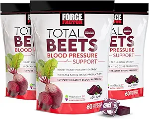 Facteur de force Betteraves totales Supplément de soutien de la pression artérielle avec la poudre de betteraves, grand-dégustation pour l'énergie cardiovasculaire, et l'oxyde nitrique augmenté, 180 Chews, 3-Pack