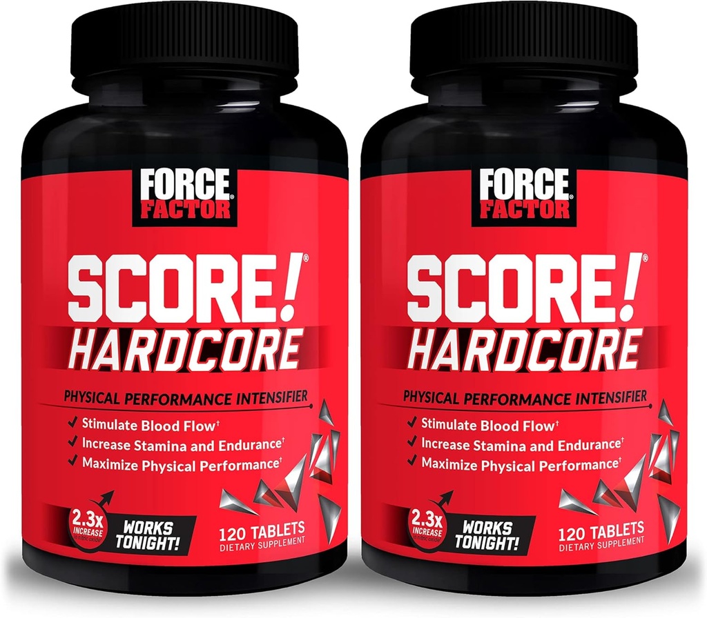 Force Factor SCORE!, 2-Pack, Hardcore Nitric Oxide Booster Supplément pour les hommes avec L-Citrulline, Yohimbe, Black Maca & B Vitamines pour augmenter l'endurance, maximiser la performance physique, 240 comprimés