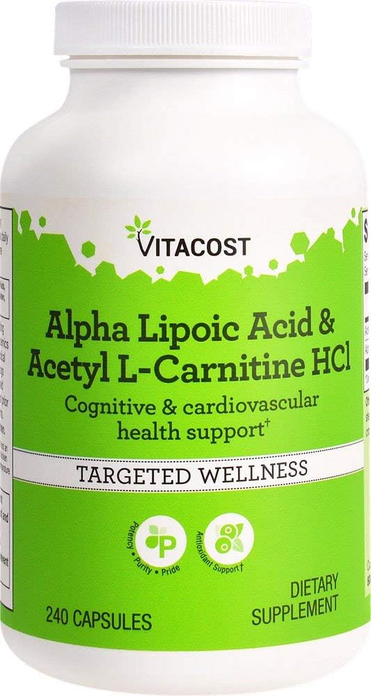 Vitacost Alpha acide lipoïque et acétyl L-Carnitine HCl -- 1 600 mg par portion - 240 Capsules de marque Vitacost