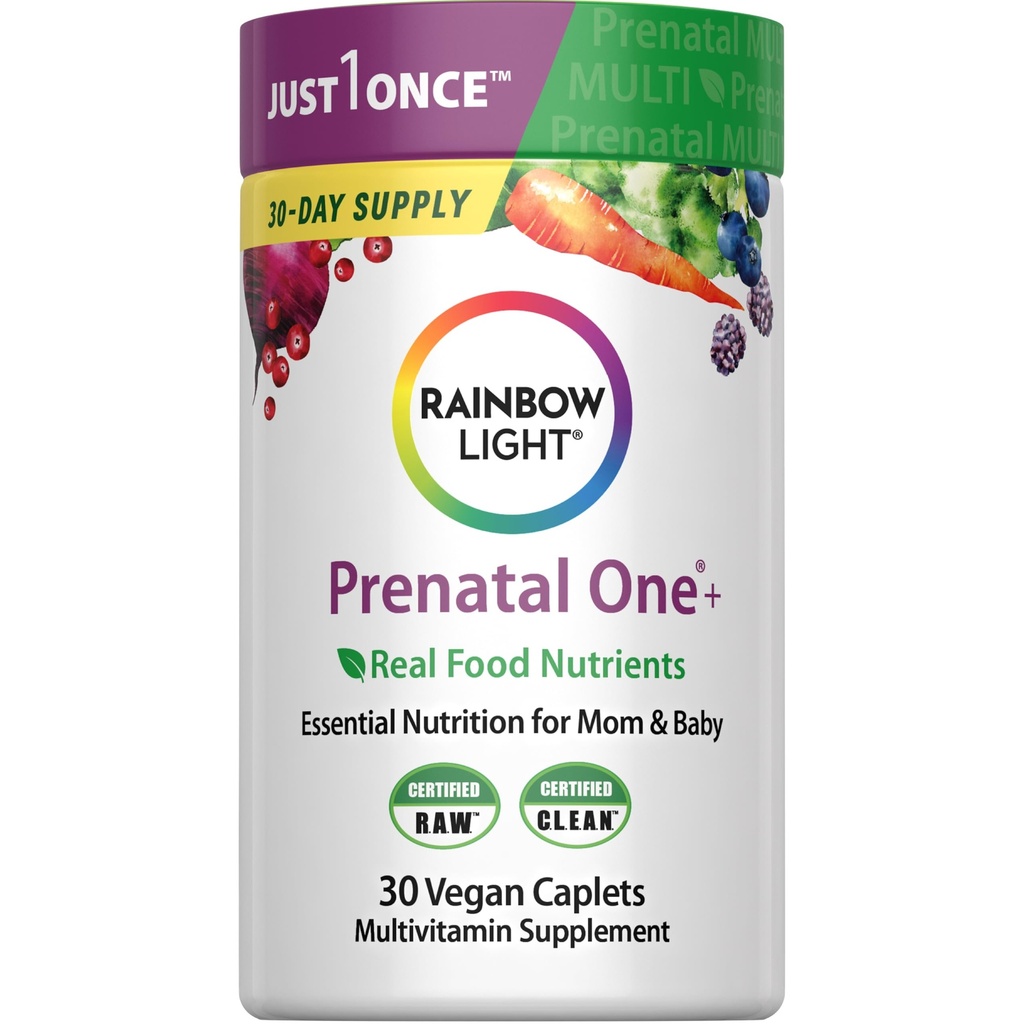 Lumière arc-en-ciel haute puissance prénatale une multivitamine, santé prénatale multivitamine soutient la santé de maman et le développement du bébé, avec la vitamine C, végétalien, 30 comte
