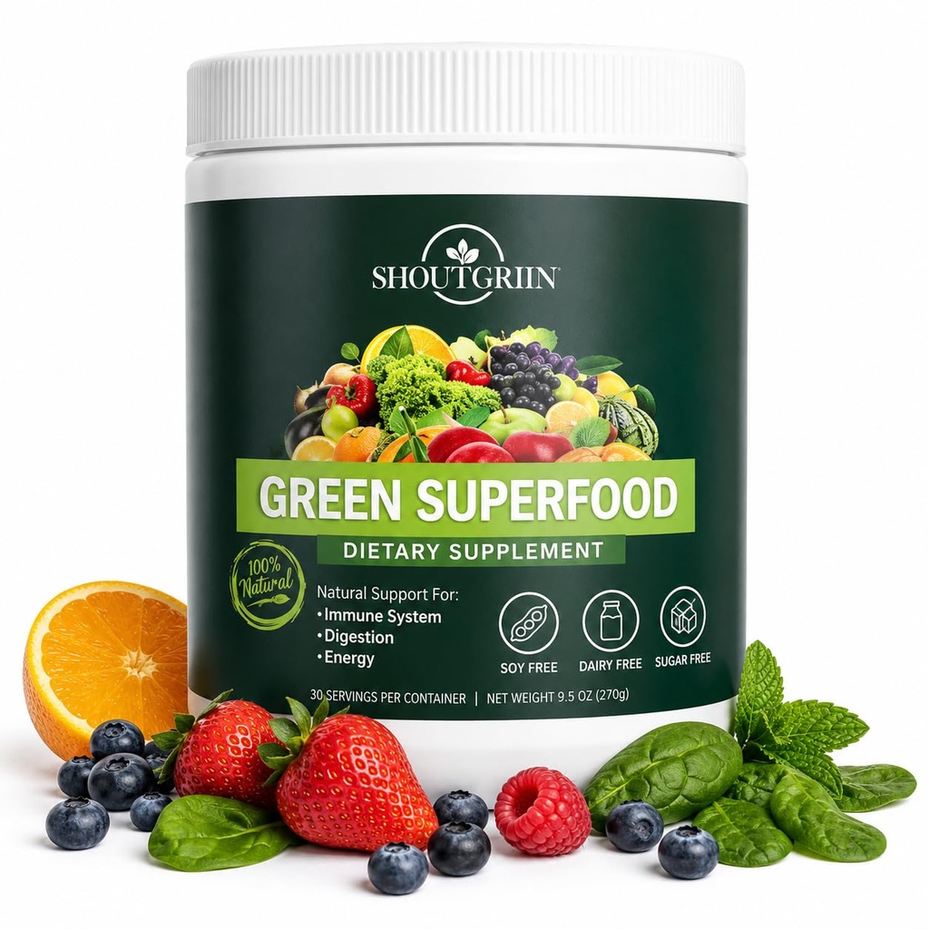 Poudre de Superfood Verte — Bio Super Greens avec 100 milliards de CFU probiotiques et enzymes digestives — Vegan, Keto, supplément quotidien sans sucre — Énergie, santé Gut & immunité
