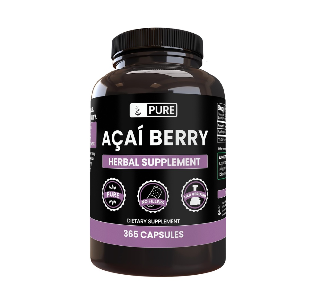 PURE ORIGINAL INGRÉDIENTS Acai Berry (365 Capsules) Pas de Magnésium ou de Rice Filters, Toujours Pure, Verified Lab