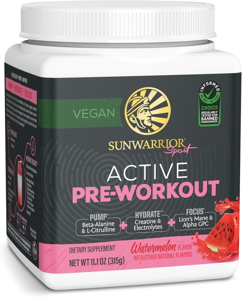 Sunwarrior Pre Workout Powder Energy Drink.com Supplément végétalien à base de plantes.com Pompe, Hydrate, Focus, Endurance, & Strength Builder.com