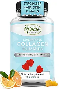 Gummy de collagène pur par nature pour les femmes et les hommes, Gummy de collagène sans sucre pour la production de collagène naturel, cheveux, peau et ongles support, suppléments de pectine Chews (60 comte)