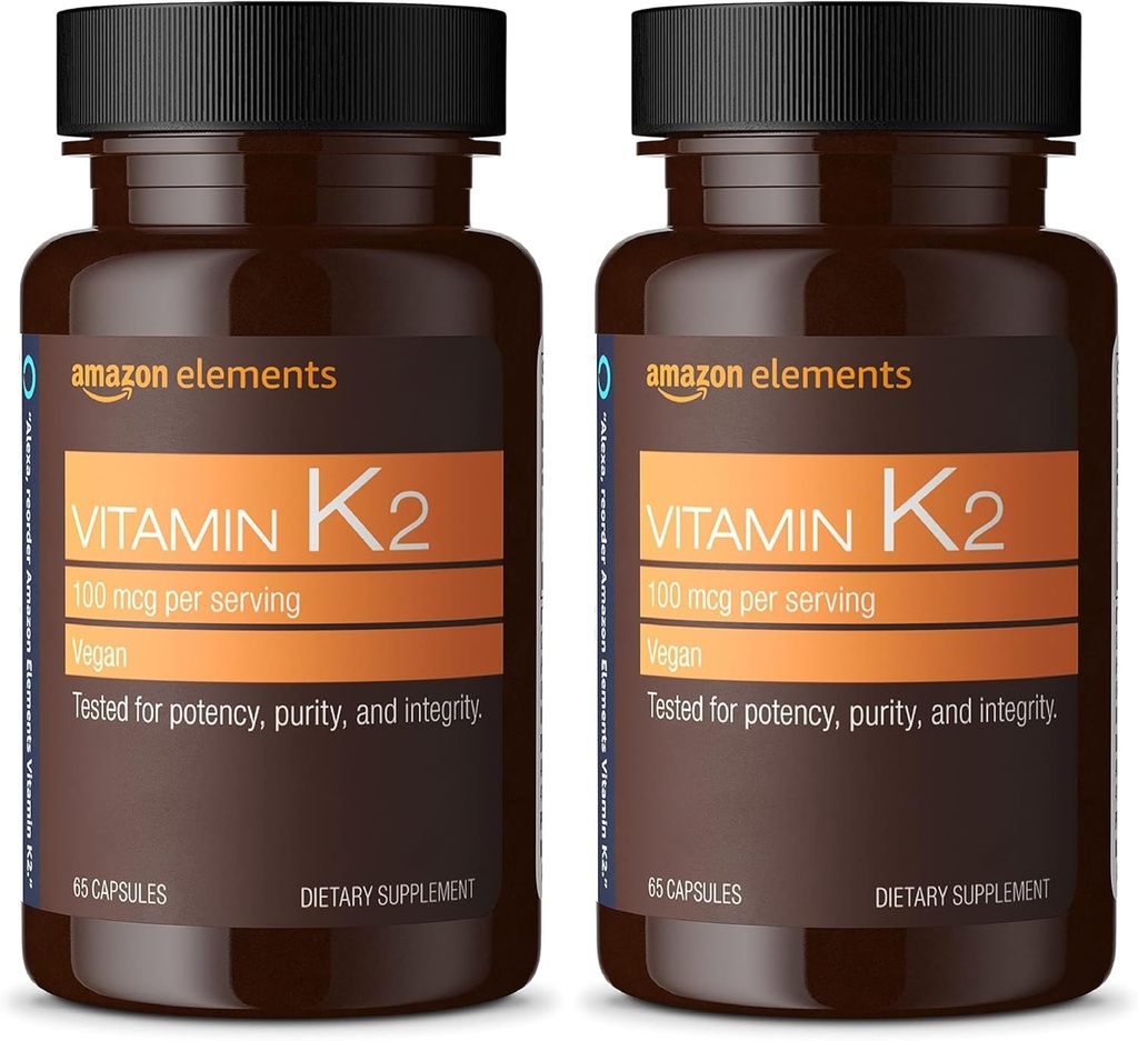 Éléments Vitamine K2 100 mcg, végétalien, 65 capsules, approvisionnement de 2 mois (paquet de 2 mois)