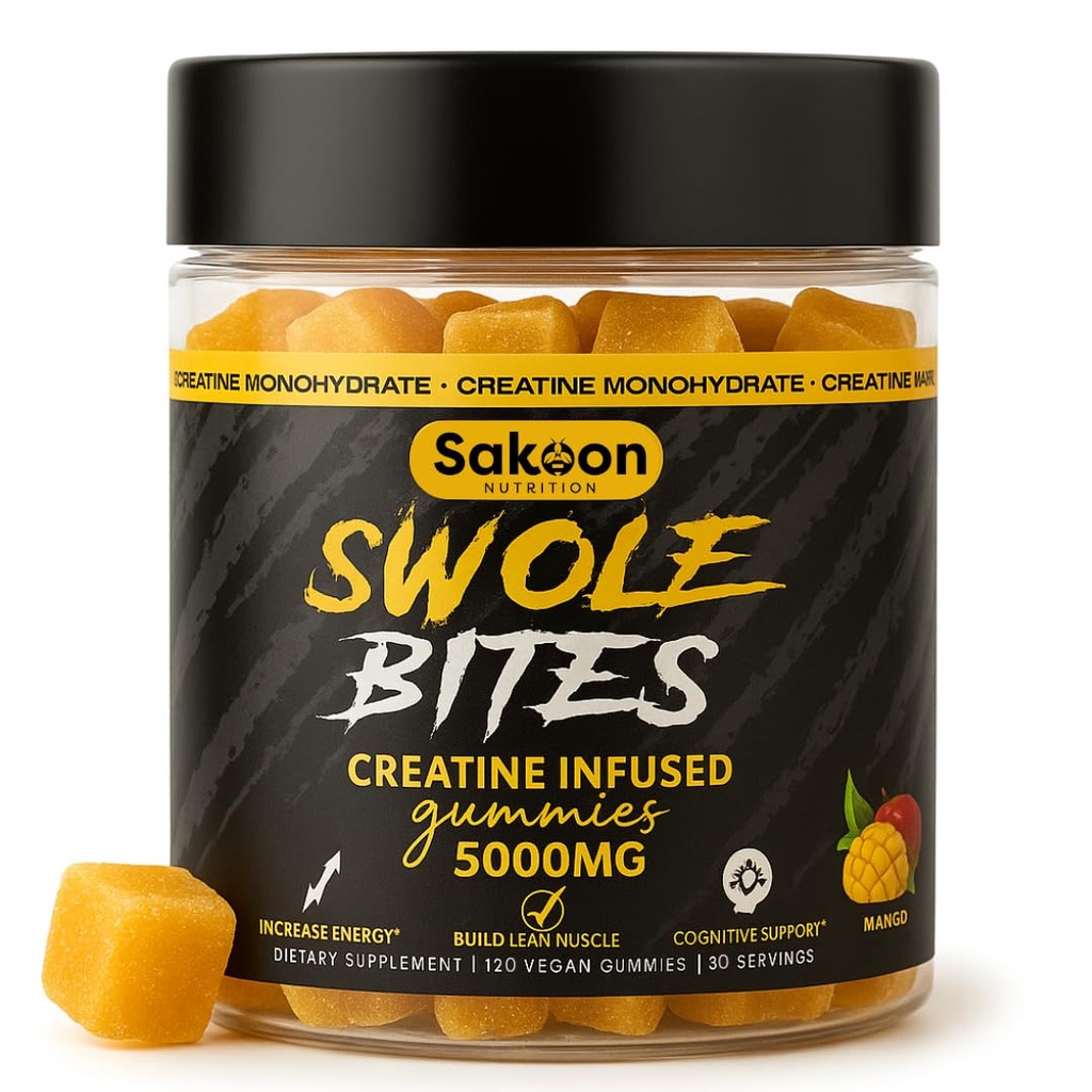 Creatine Gommies 5000mg – Vegan - Muscle Builder – Force et soutien énergétique – 120 Comte – Mango Flavor – Supplément monohydraté créatine pour les hommes et les femmes