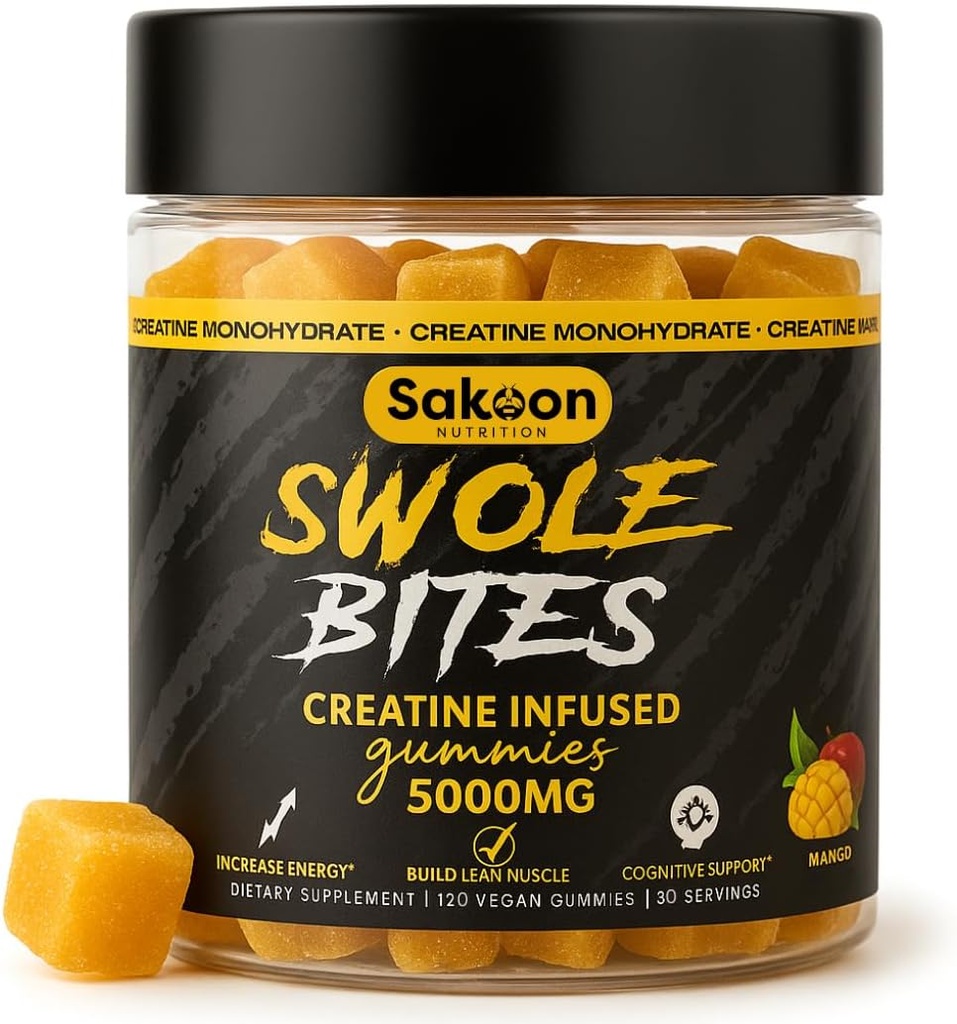 Creatine Gummies 5000mg – Vegan - Muscle Builder – Strength & Energy Support – 120 Count – Mango Flavor – Creatine Monohydrate Supplement for Men & Women