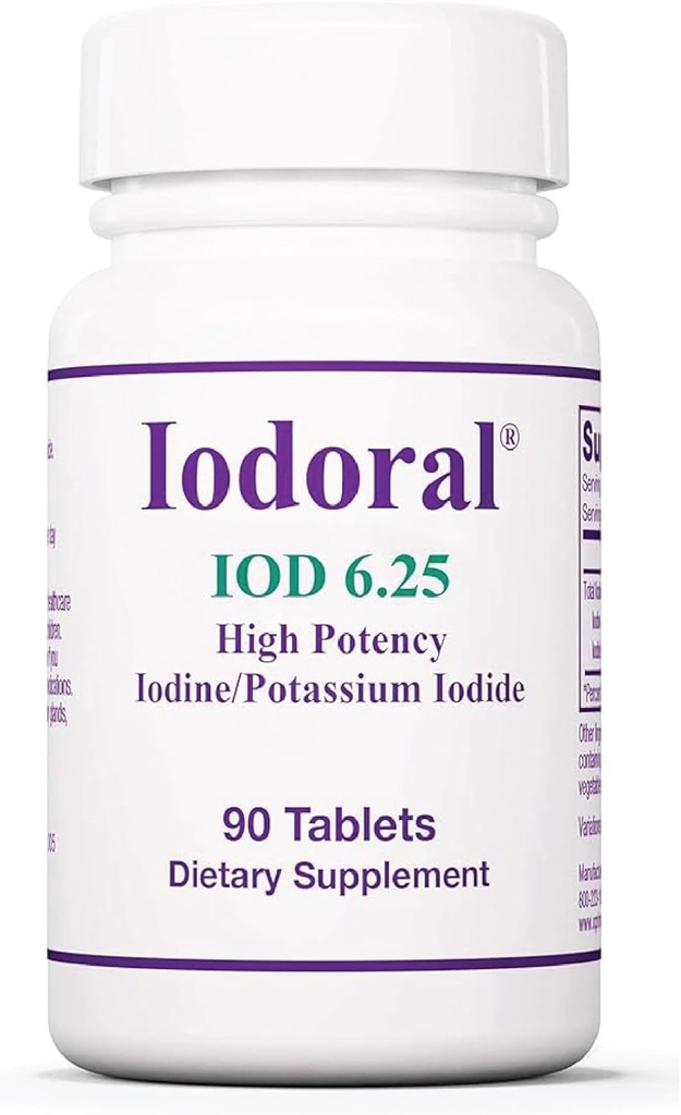 Optimox Iodoral 6,25 mg - Suppléments d'iode pour le soutien de la thyroïde, solution de Lugol, vitamines quotidiennes et minéraux, comprimés d'iode à haute puissance - 90 comprimés 1-Pack