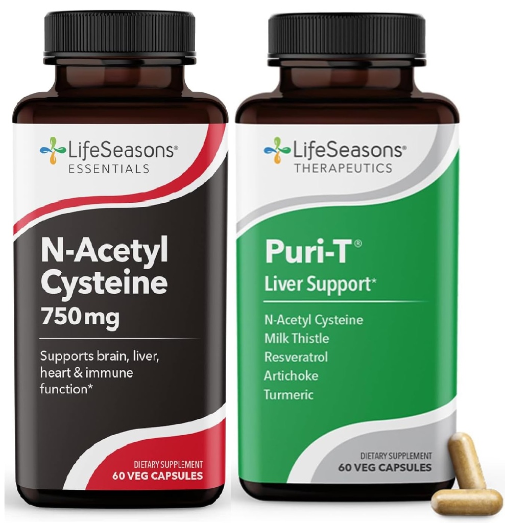 LifeSeasons Puri-T avec N-acétyl Cysteine Boost - Supporte la désintoxication hépatique et pulmonaire - 120 Capsules