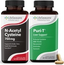 LifeSeasons Puri-T avec N-acétyl Cysteine Boost - Supporte la désintoxication hépatique et pulmonaire - 120 Capsules