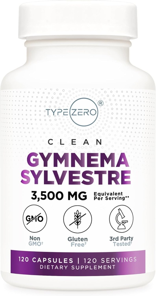 Type Gymnema Sylvestre propre Zero Capsules (120 portions, 3 500 MG équivalent par portion) - Non-OGM, sans gluten