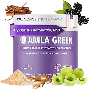 Amla Powder & Immunity Blend Superfood Supplement with Elderberry, 20x Ultra Concentrated Amla, Immune Support, Made with Ginger, Cinnamon, Peppermint, Indian Gooseberries, Immunity, 90 Servings