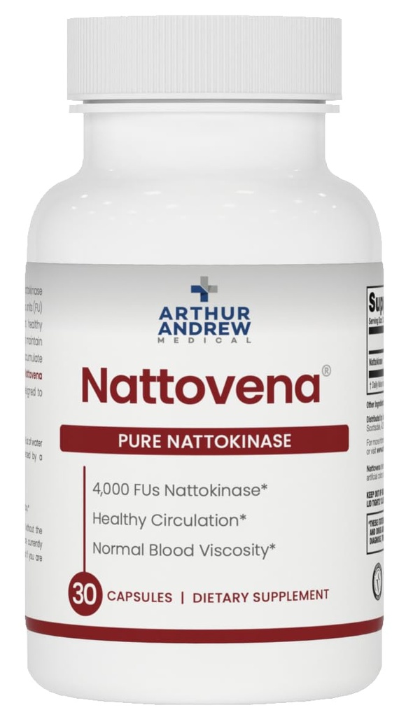 Arthur Andrew Medical - Nattovena, Nattokinase pure, santé circulatoire et cardiaque, végétalien, non-OGM, 30 capsules