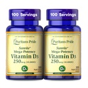 Puritan's Pride Premium SunviteTM Mega-Potency Vitamine D3 10 000 UI, supplément alimentaire pour les os sains, les dents et le système immunitaire, 100 softgels à libération rapide