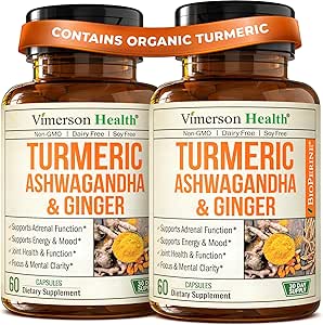 Ashwagandha Curcumin curcumin supplément avec gingembre - supplément curcuma organique, curcumin avec poivre noir (95% Curcuminoids), racine de gingembre pour la santé conjointe, l'énergie et le soutien immunitaire. 2 Emballage