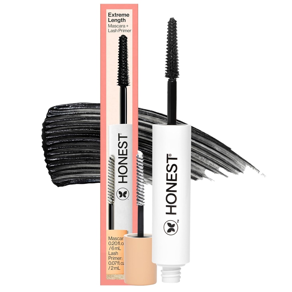 Beauté honnête 2-en-1 Extreme Longueur Clean Mascara + Primer de laque Extrêmement allongeant + Volumisant Extrêmement Libre + Sûr pour les yeux sensibles Noir, .27 fl oz