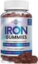 Gommies de fer pour femmes, hommes et enfants - Supplément de fer avec vitamine C, A, vitamines B complexe, biotine et zinc - Gommies de fer à croquer multivitamine pour adultes - Alternative aux pilules, capsules, comprimés de fer