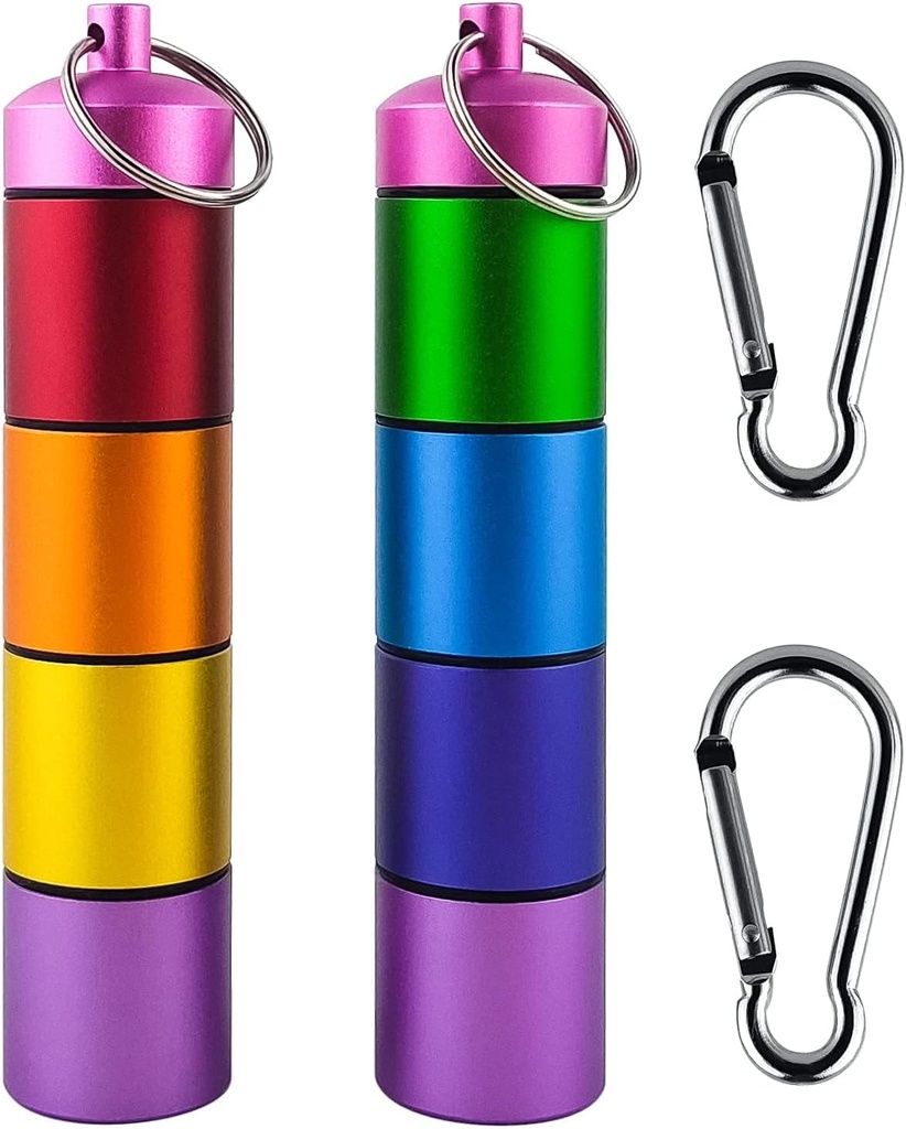 Porte-clés de l'organisateur de petites pilules métalliques portatives, porte-bonheur étanche à l'eau, contenant de pilules en alliage d'aluminium,compartiment pour la détention de suppléments, de vitamines et de médicaments