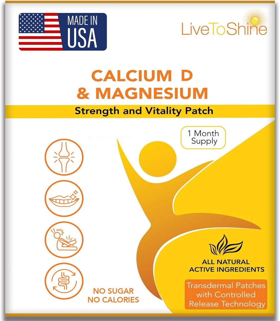 Calcium Magnésium D3 Patches topiques pour hommes et femmes - Approvisionnement d'un mois - États-Unis Fabriqué par Live to Shine