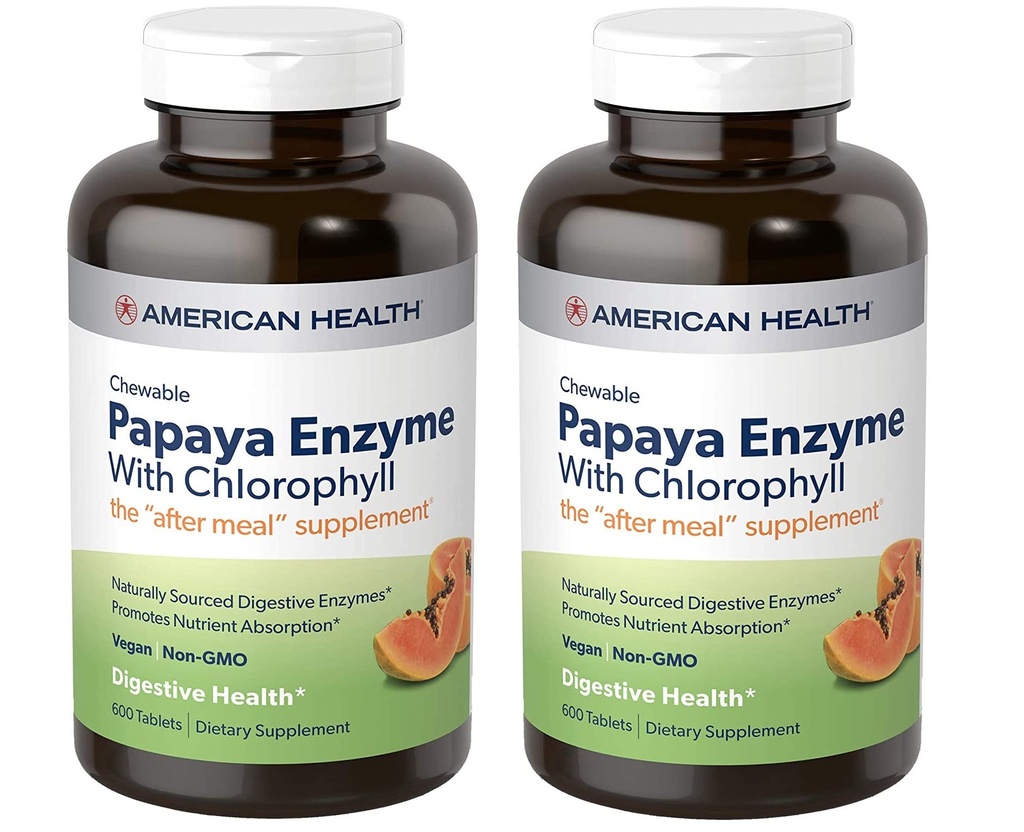 American Health Papaya Enzyme avec des comprimés à croustilles chlorophylle - 600 Nombre (200 portions totales) (paquet de 2)