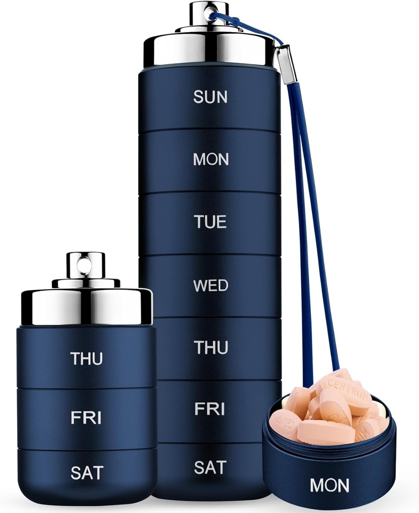 Mossime Metal Travel Pill Organizer, Portable 7 jours Vitamine Organizer Stackable, Imperméable 1 fois par jour Pill Box, Grand contenant de pilule, organisateur de médicaments quotidiens pour la vitamine, huile de poisson, supplément