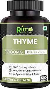 Supplément à base de plantes de thym Capsules végétariennes (Thymus Vulgaris) Feuille séchée (120 Capsules) 1000mg par portion