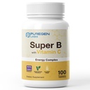 Complexe énergétique Super B de Puregen Labs avec vitamine C - Impune Health, Energy & Nervous System Support - Non-OGM, sans gluten 100 comprimés végétariens