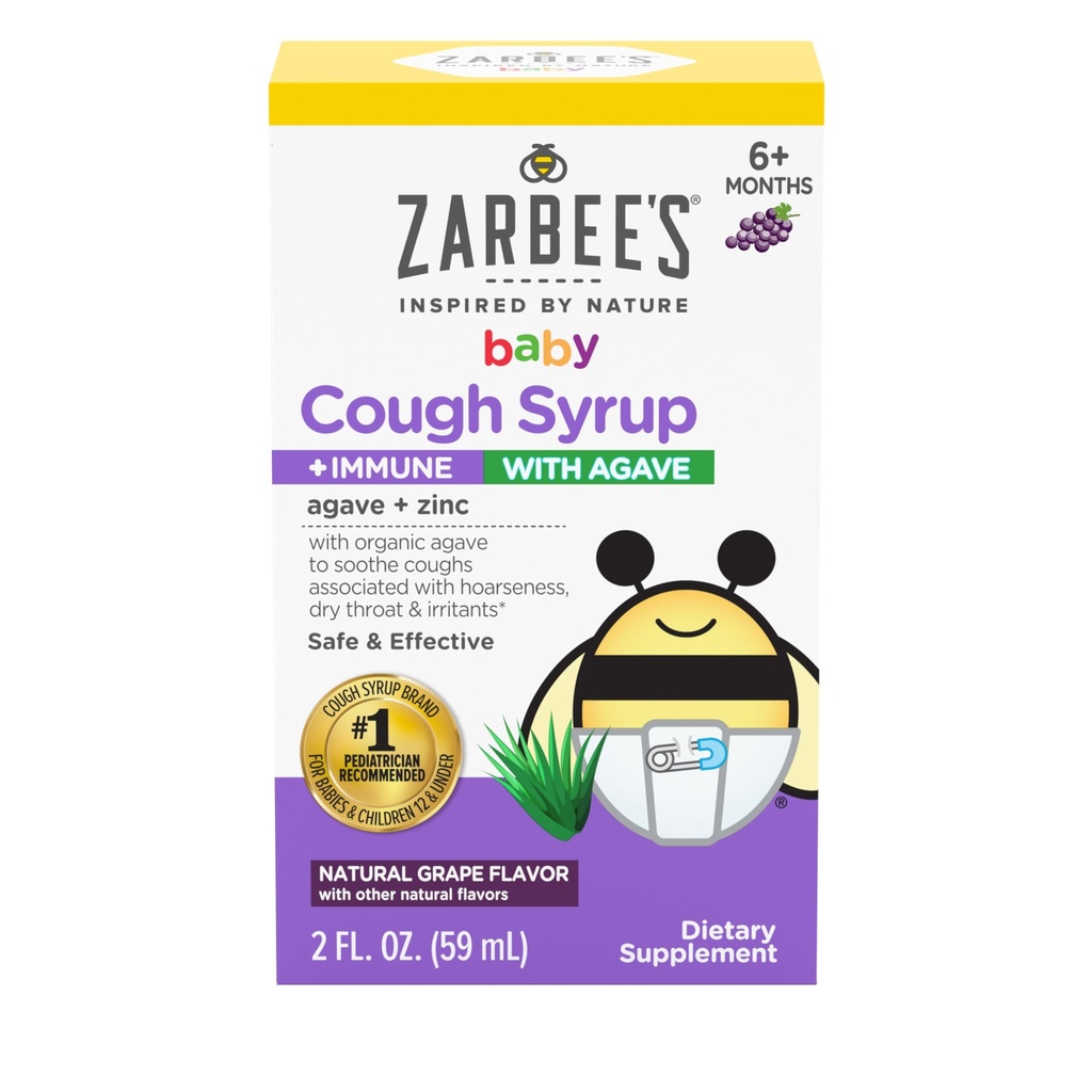 Syrup de Toux Bébé de Zarbee + Immune avec Agave Bio + Zinc; Saveur de raisin naturel; pour les bébés 6+ mois, 2 Fl Oz (paquet de 1)