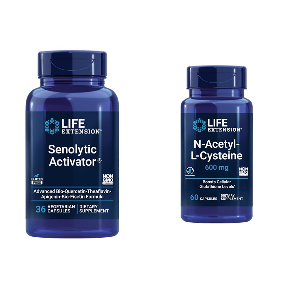 Extension de la durée de vie Activateur sénolytique avec Quercetin & Fisetin - 36 capsules végétariennes avec N-acétyl-L-Cysteine Immune & Respiratoire Support - 60 capsules