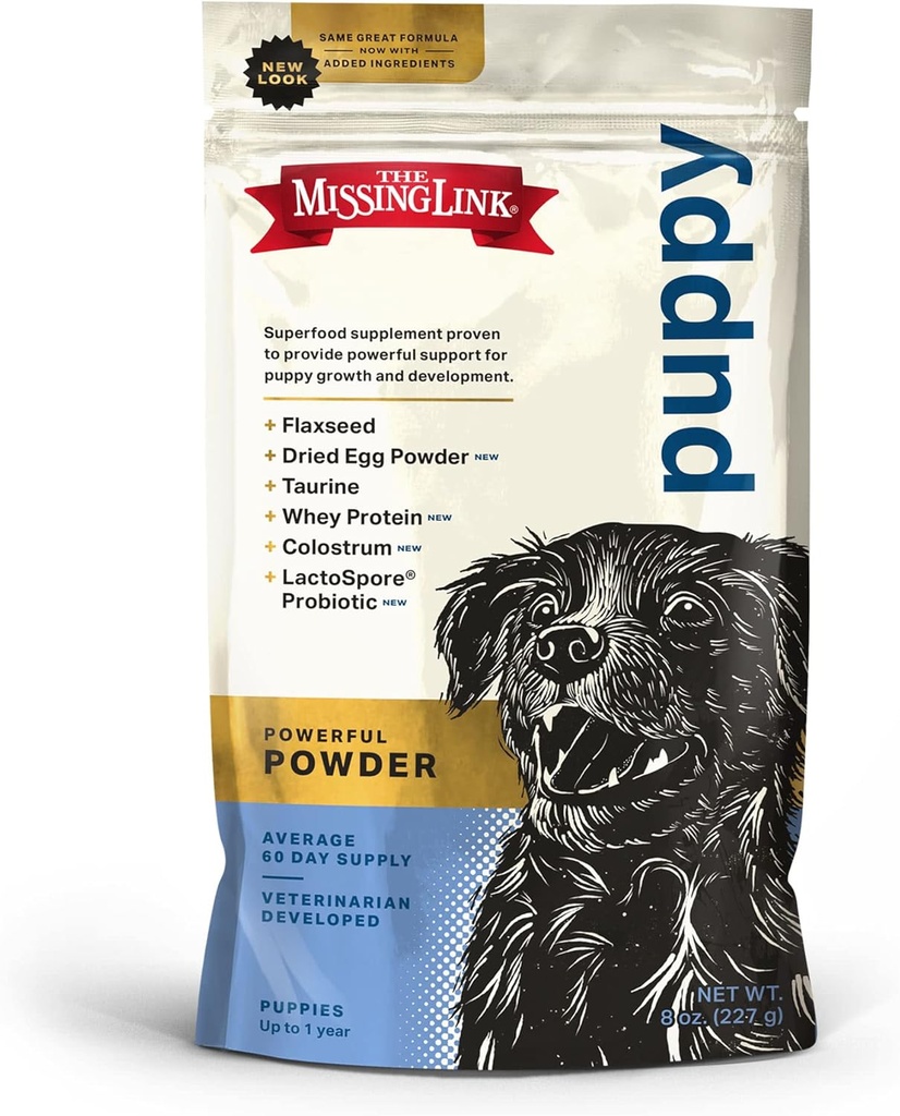 Le supplément Puppy 8oz – Superfood Powder favorise la croissance et le développement, soutient l'immunité, la digestion, les os, la peau et le manteau de chien